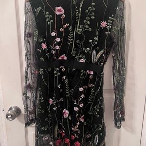 Black embroider flower dress